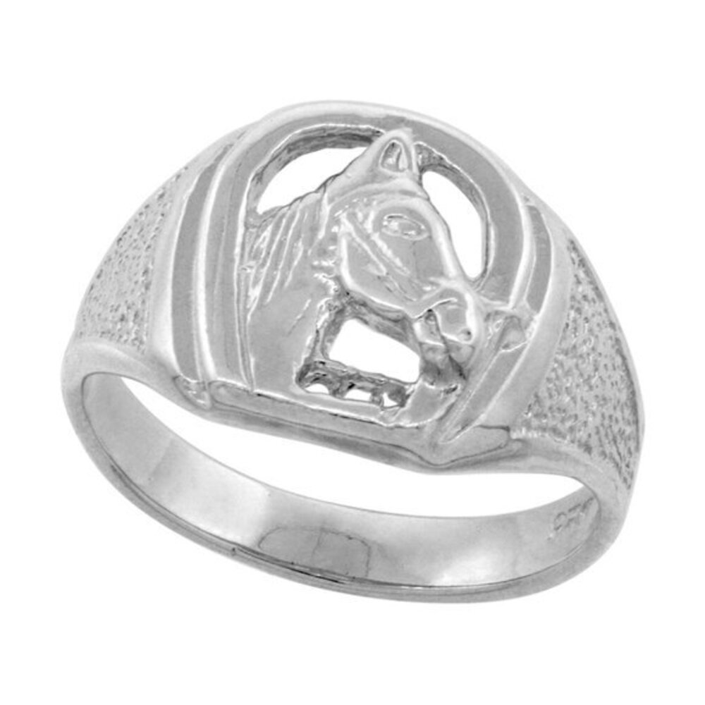 Sterling Silver Small Horseshoe Ring for Women Horse Head Polished Finish 1/2"